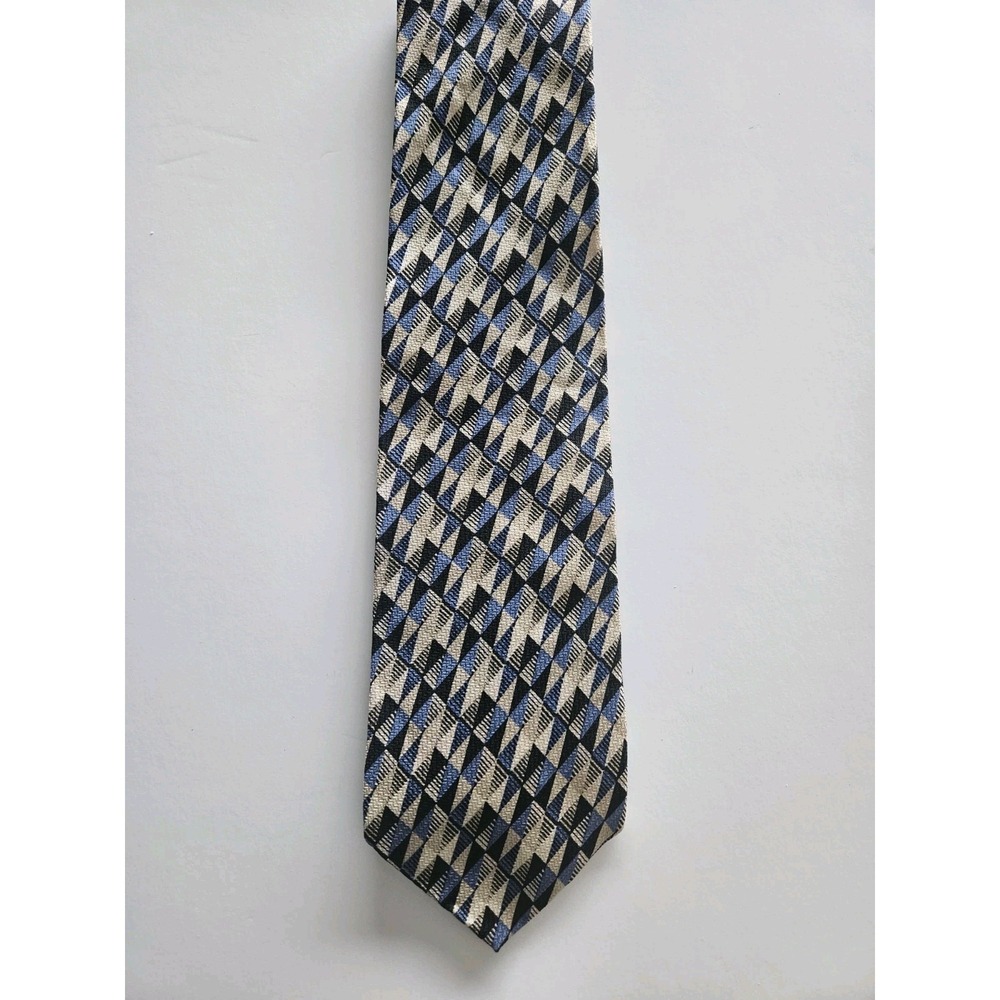 Vintage Pierre Balmain Silk Tie Mens Geometric 3D Optical Illusion Necktie Blue